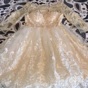 Chi Chi London Gilded Grace Lace Dress in Ivory